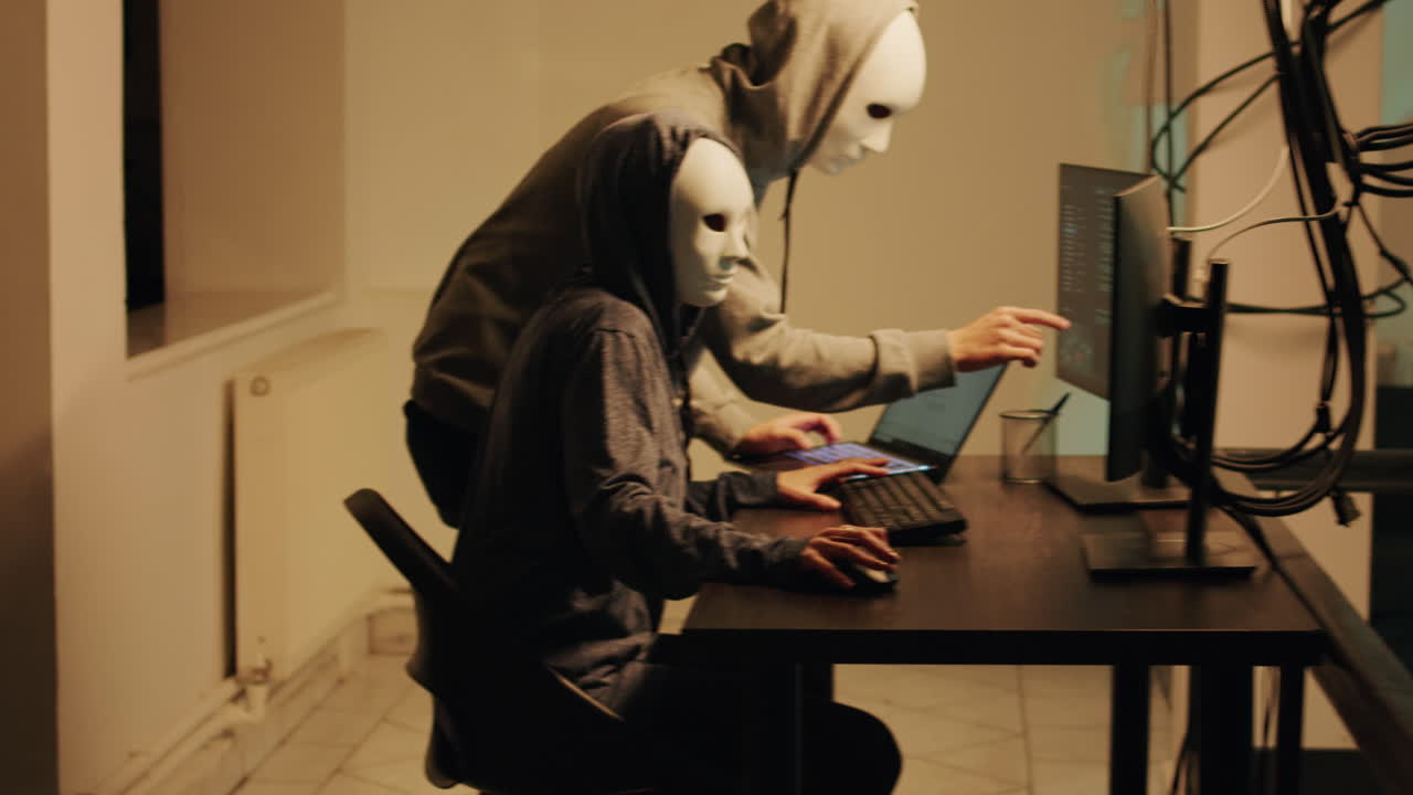Hackers coding on computers