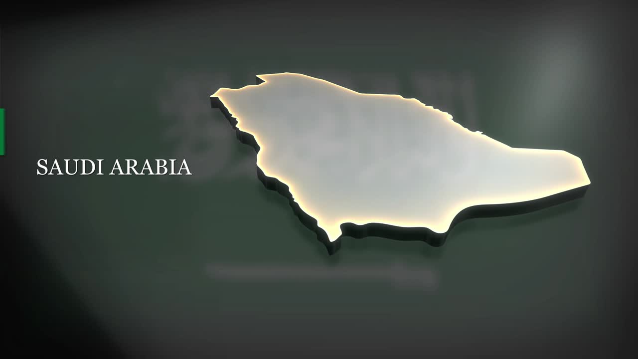3D-animeret kort over Saudi-Arabien.
