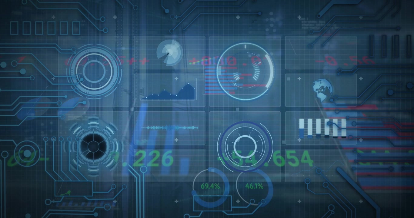 Digital Data Dashboard with Circuit Board Background