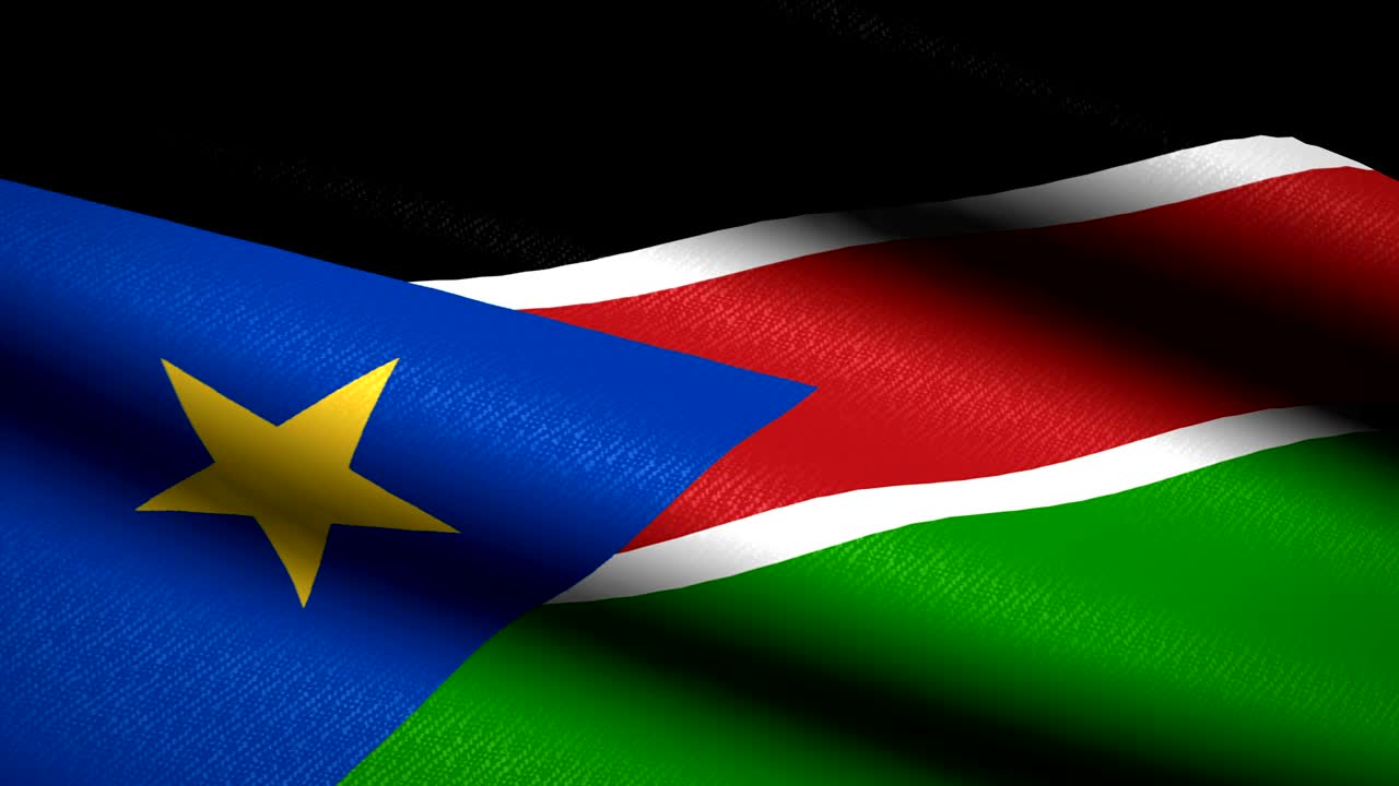 South Sudan Flag Waving Textile Textured Background. Seamless Loop Animation. Full Screen. Slow motion. 4K Video