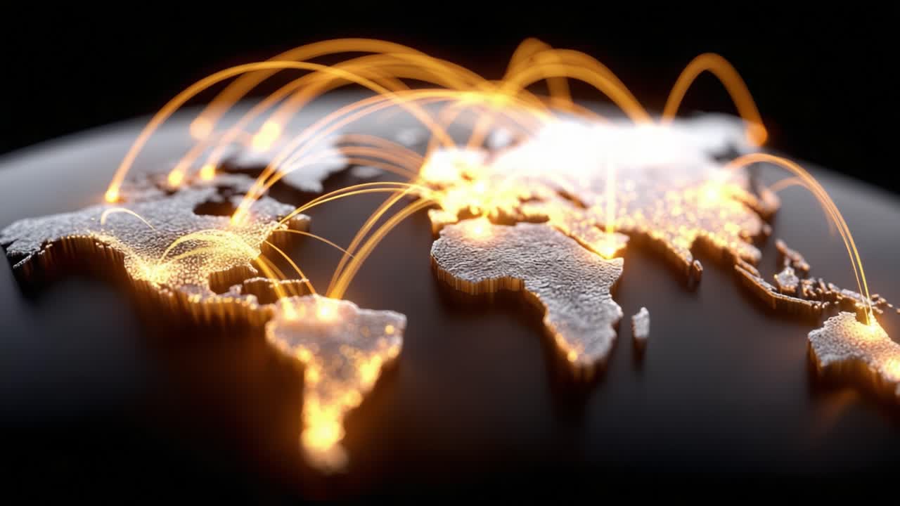 Visualizing Global Connectivity: A Stunning Representation of Worldwide Data Flow and Network Links Highlighting Major Cities and Digital Interactions Across Continents