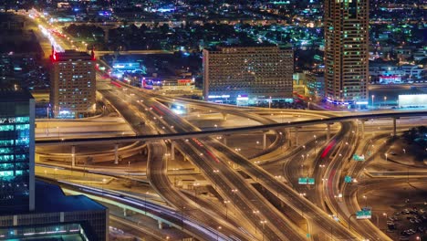 night light dubai traffic road junction roof top panorama 4k time lapse united arab emirates