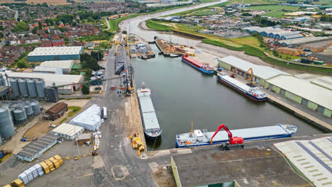 Breathtaking aerial drone footage displays Boston, Lincolnshire: Port, ships, Saint Botolph Church , Saint Botolph&rsquo;s Bridge