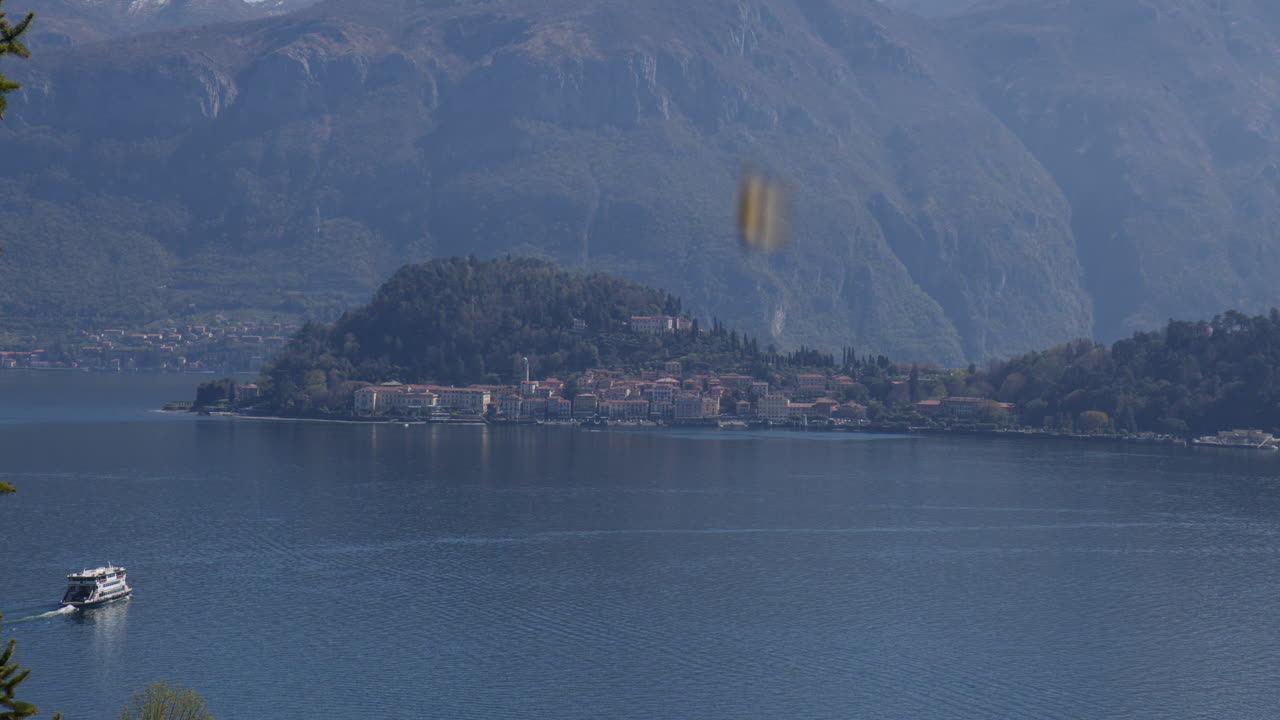 Overlooking Coastal Village Of Bellagio In Como Lake, Italy. Wide Shot