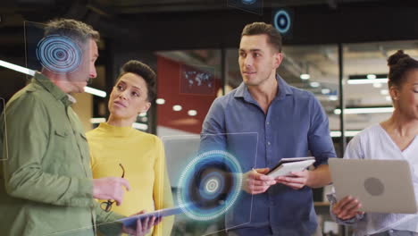 animation of data processing over diverse business people in office