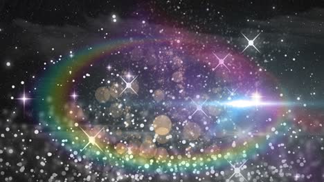 Animation-Mehrerer-Weißer-Sterne,-Die-Mit-Leuchtendem-Licht-über-Dem-Prisma-Leuchten