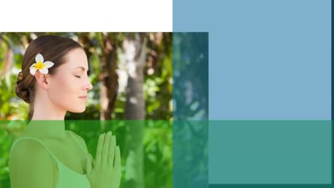 mujer meditando en el bosque