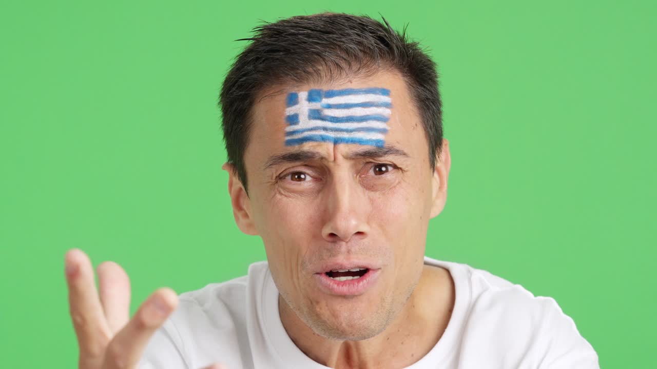 Very nervous man supporting greek team during a difficult match