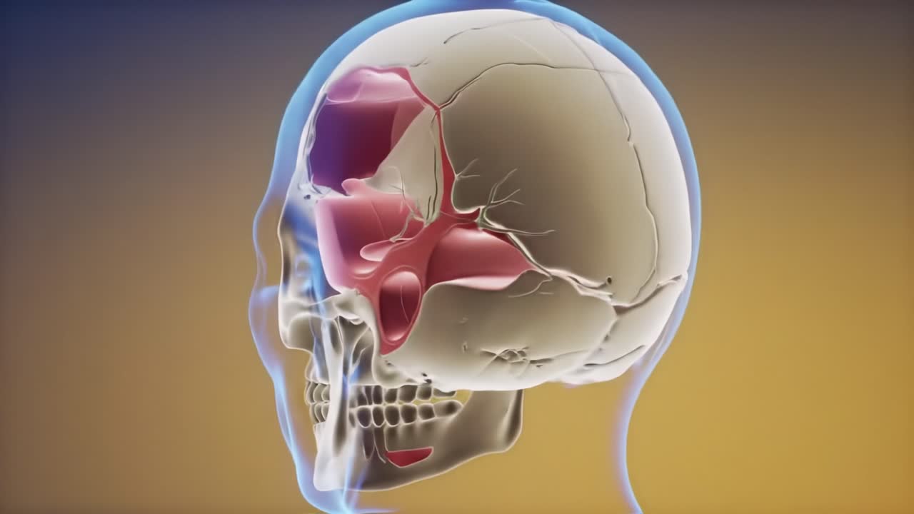 Detailed Anatomical View of the Human Skull Highlighting Key Features and Structures in Distinct Color Palettes for Educational Purposes