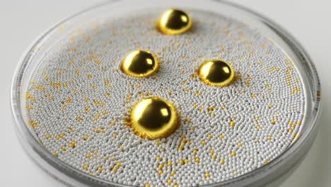 gold spheres in a petri dish