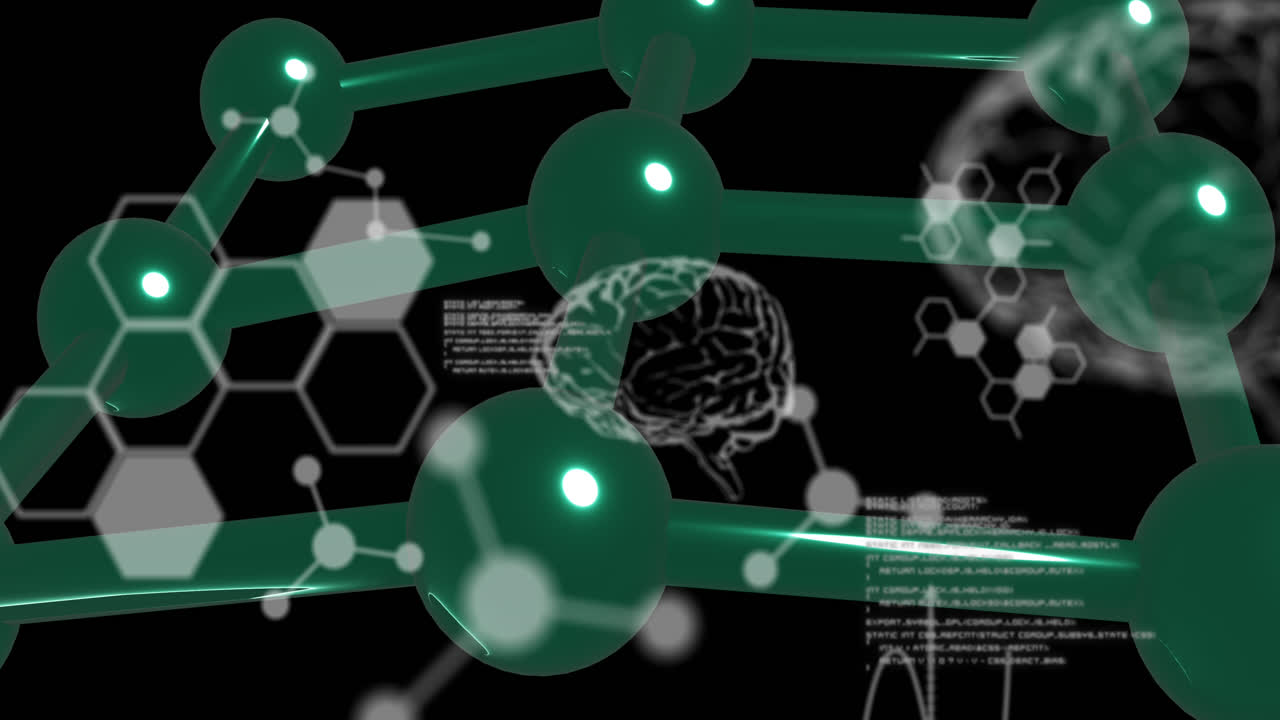 animación del procesamiento de datos sobre la fórmula química