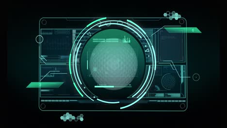 animación del procesamiento de datos y la pelota de golf sobre un fondo negro.