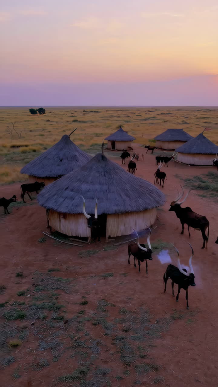 African Ankole Cattle at Sunset