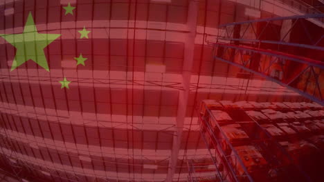 animation of chinese flag waving over warehouse