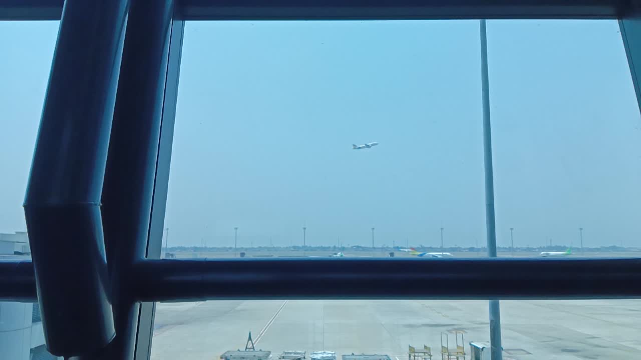 Video of take off airplane at Ahmad Yani International airport in Semarang, Indonesia