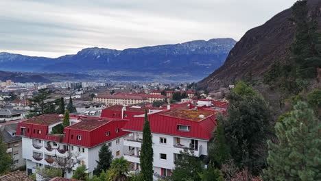 aerial view of city with majestic mountain background