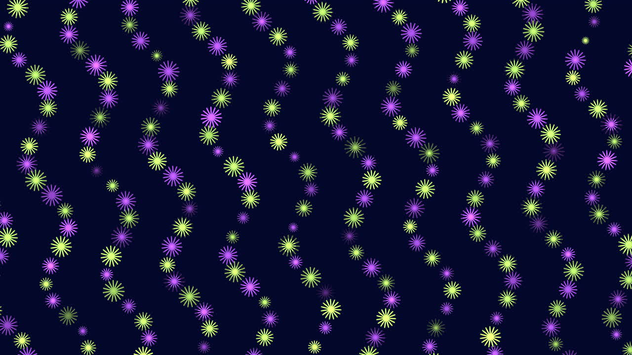 Abstract digital artwork featuring a mesmerizing pattern of blue and pink dots on a black background, arranged in a fluid and dynamic wavy design