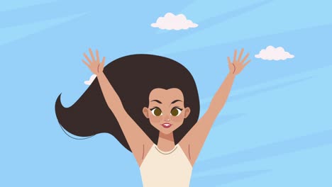 joven celebrando la animación de personajes