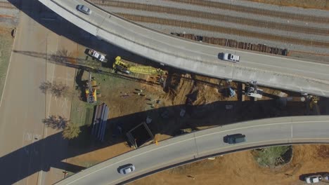 top down view of downtown highway off ramp construction project