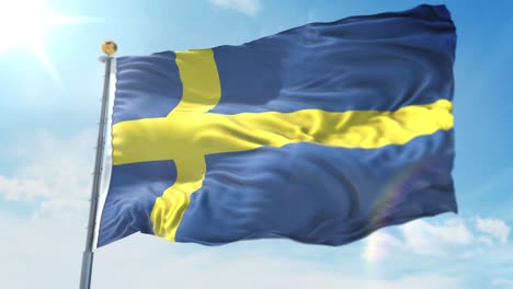 4k 3d illustration of the waving flag on a pole of country sweden