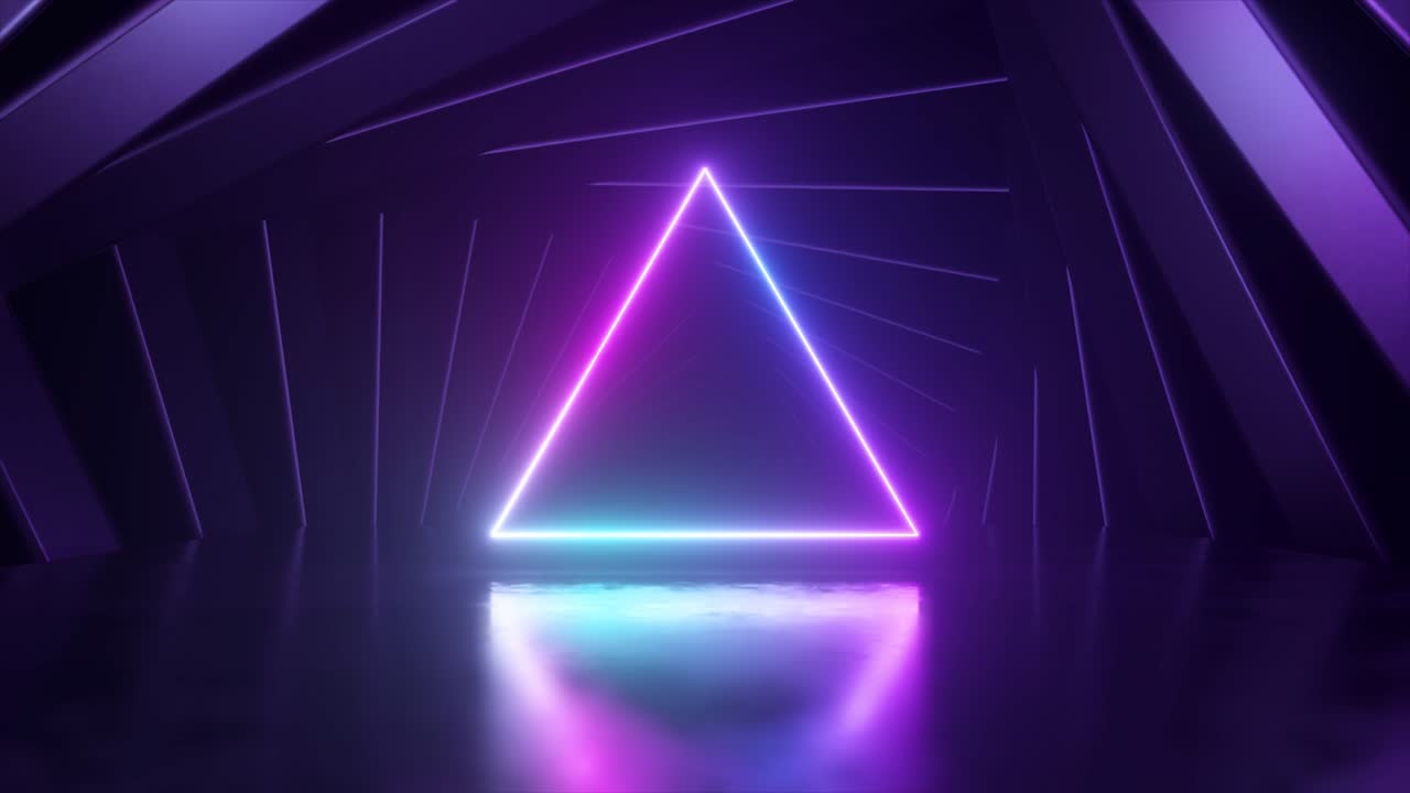 triángulo de neón en un túnel futurista oscuro