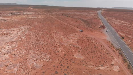 Road-to-the-Monument-Valley,-aerial-view-from-drone