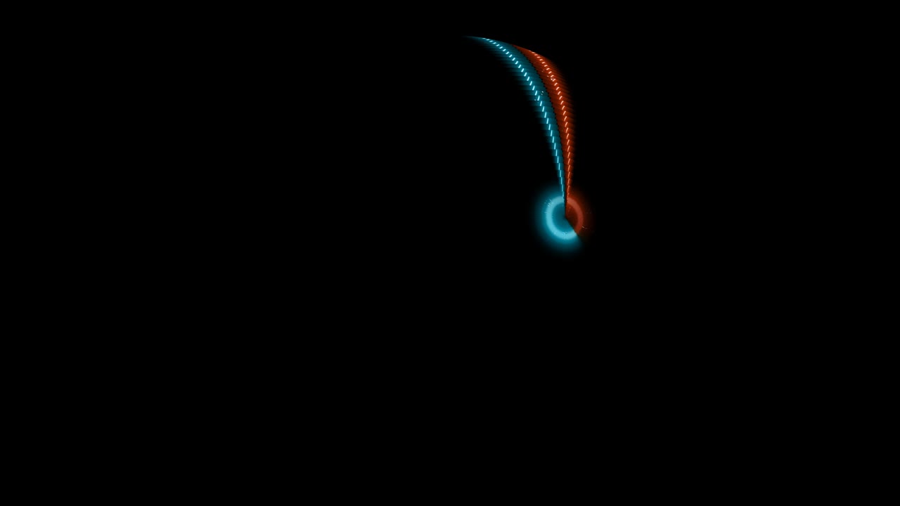 borda de laser de discoteca abstracta luz de energía de brillo rojo y azul con partículas bola moviéndose alrededor