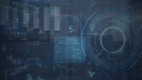 Animation of texts over padlock, cloud, shield and circles over graph, letters, numbers and symbols