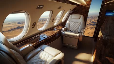 private jet cabin with desert view