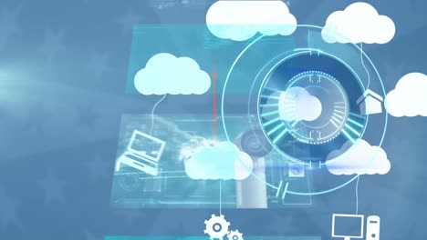 animation of scope scanning over digital clouds with electronic devices