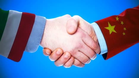 italy - china  / handshake concept animation about countries and politics / with matte channel