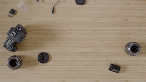 camera and photography equipment flatlay