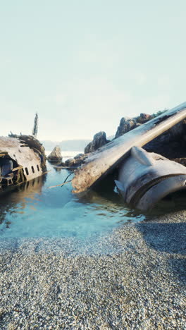 airplane wreckage on a beach