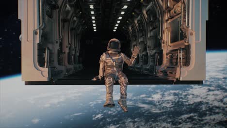 astronaut in spacecraft orbiting earth