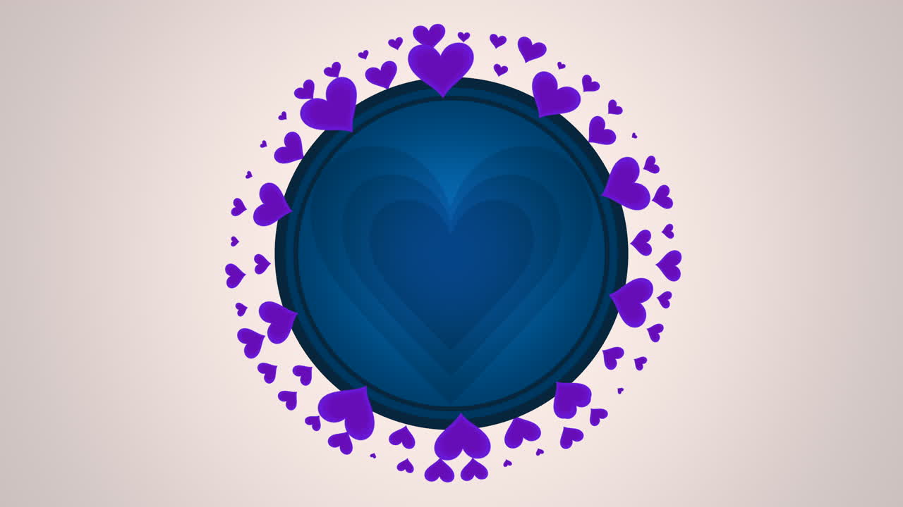 큰 파란색 로맨틱 하트와 원 안에 있는 작은 보라색 하트