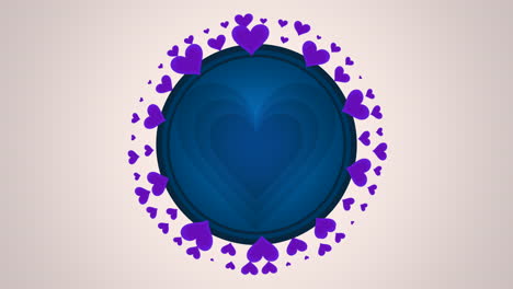 big blue romantic heart and small purple hearts in circle