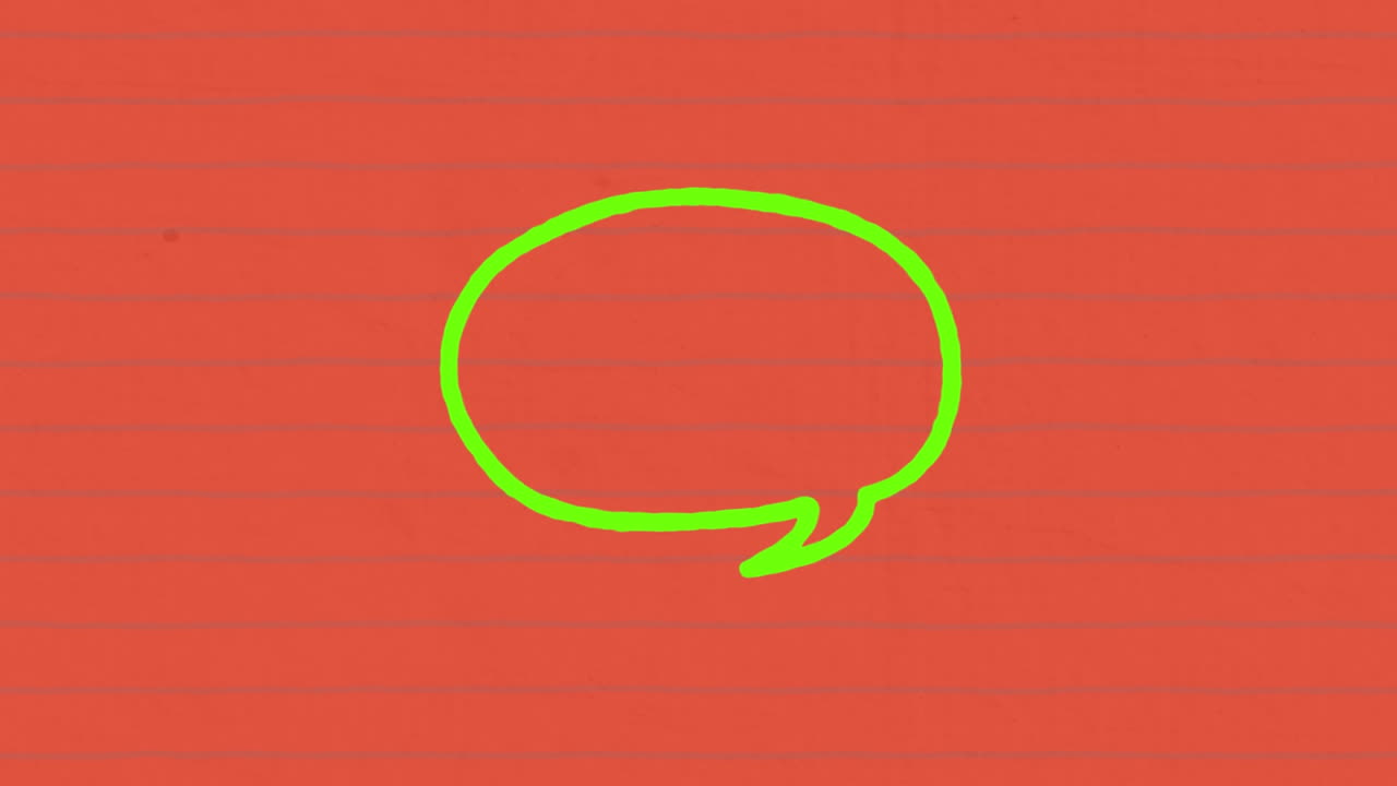 초록색으로 윤 ⁇ 된 음성 버블 채팅 메시지 아이콘의 애니메이션 빨간 종이에 마커로 손으로 그려진