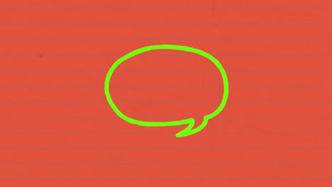 animación de discurso contorno verde burbuja icono de mensaje de chat dibujado a mano con un marcador en papel rojo