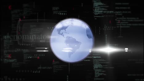 animación del procesamiento de datos y globo sobre globo en fondo oscuro