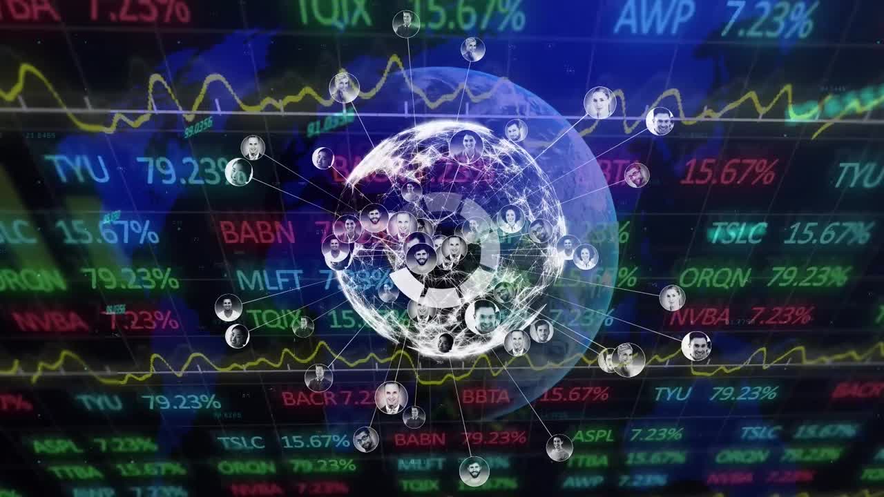 animación del procesamiento de datos financieros en todo el mundo