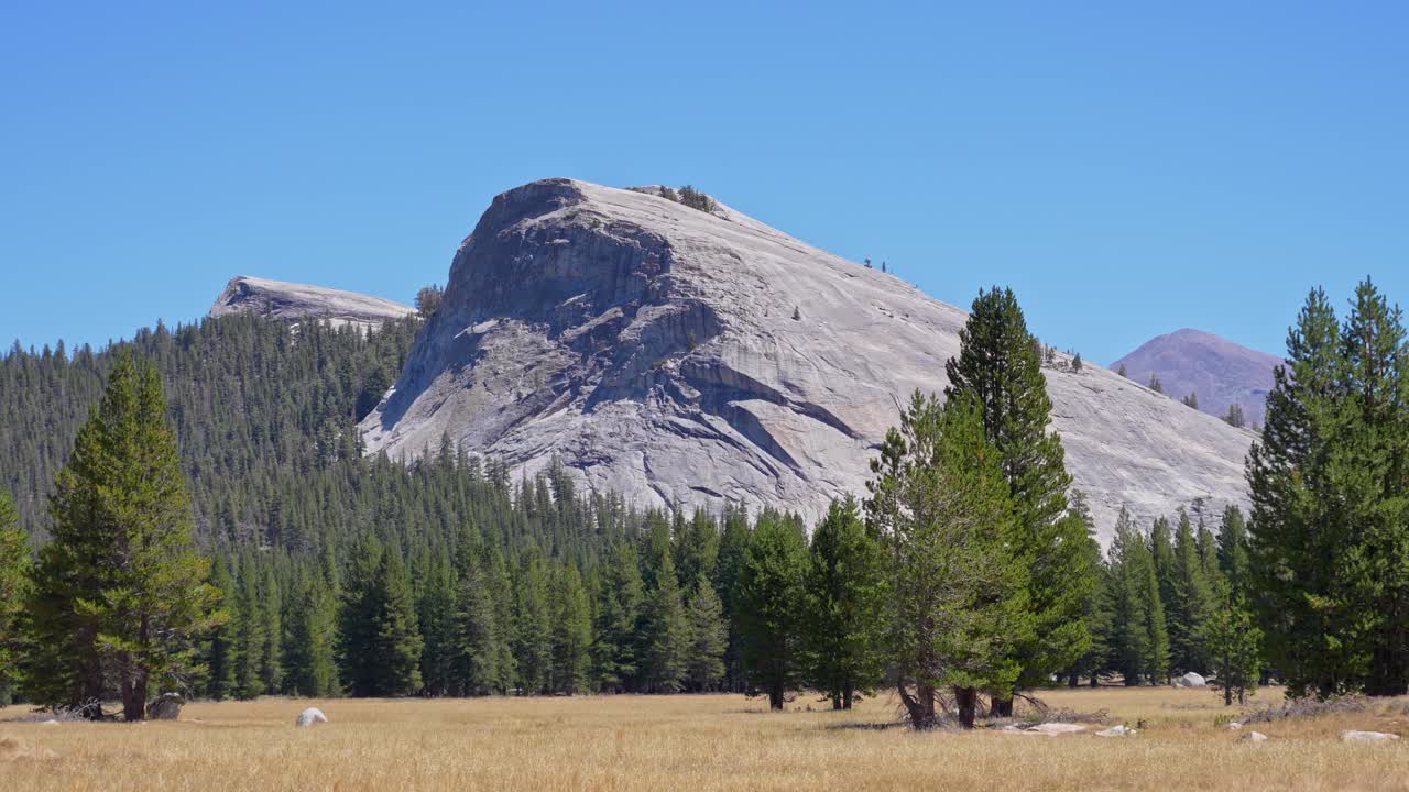 Closeup view of the granite dome rock formation known as Lembert Dome in Yosemite