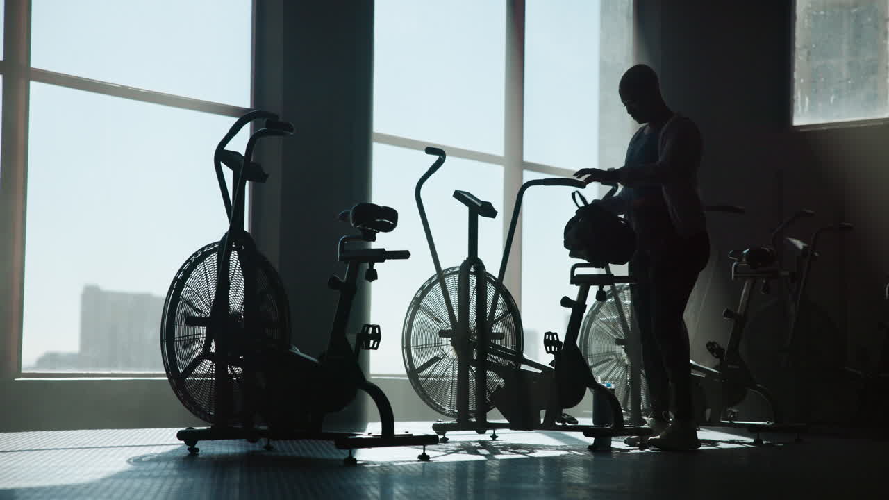 Gym with Exercise Bikes and Person