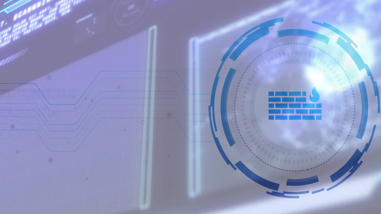 animación de la protección del cortafuegos sobre gráficos y gráficos de datos digitales
