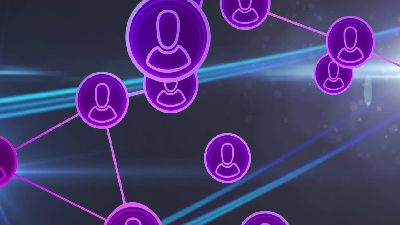 animación de la red de conexiones con iconos en fondo negro