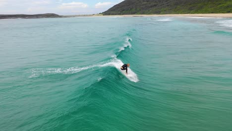 surfer catching a wave at the popular surf destination, moonee beach near coffs harbour, new south wales, australia