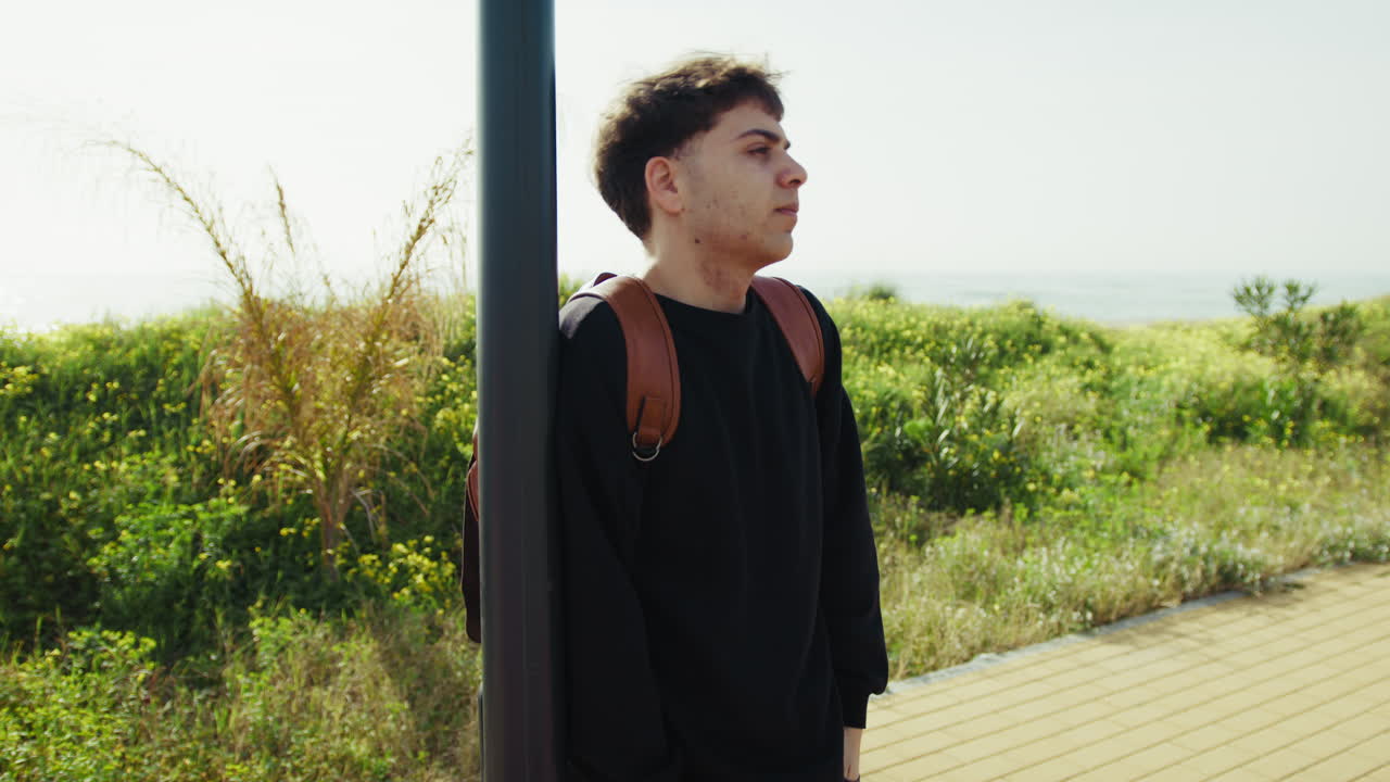 Man After Work Is Tired Of Waiting For The Bus Outdoor