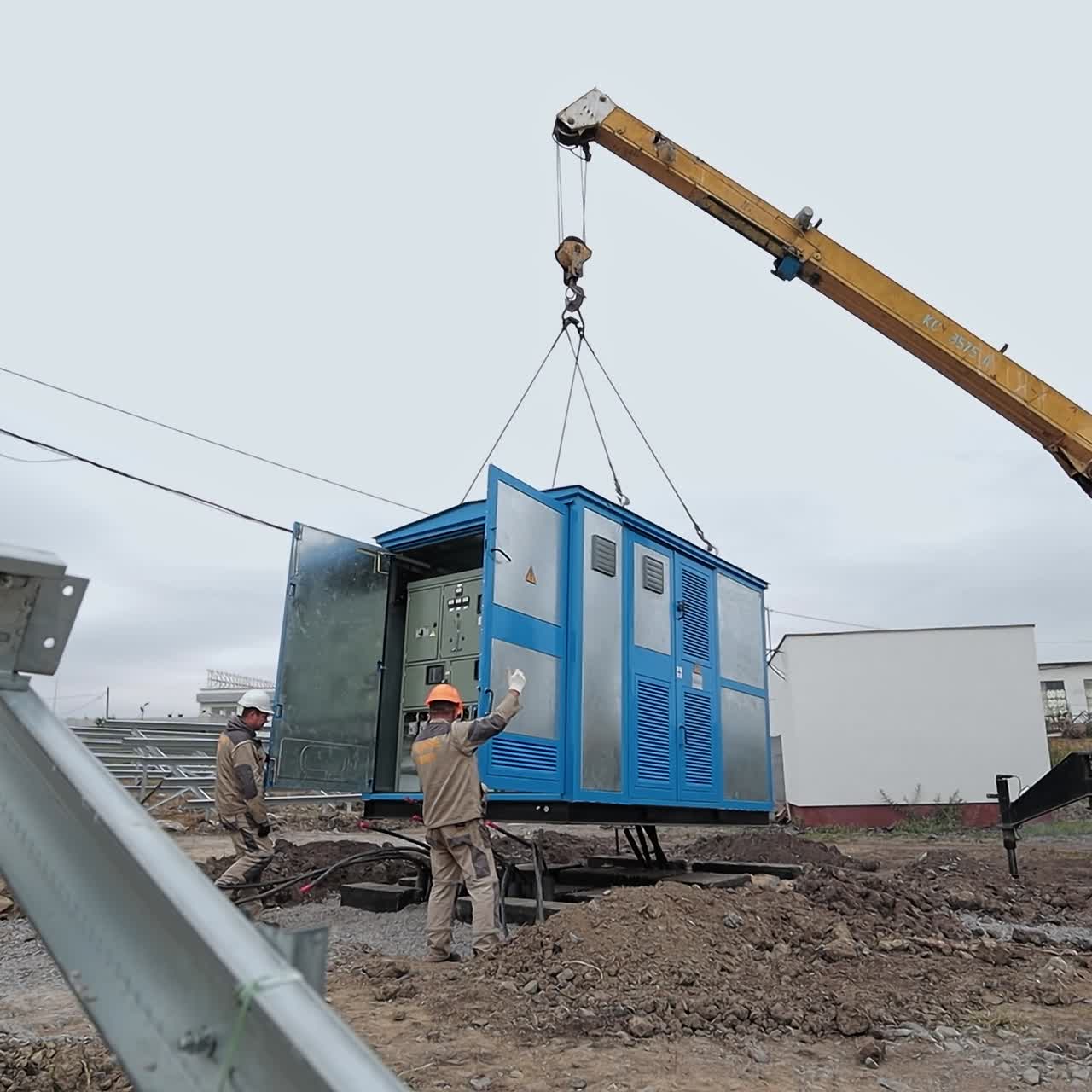 Engineering generator installation. Industrial installing electric supply station