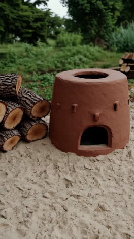 traditional clay oven in a garden setting