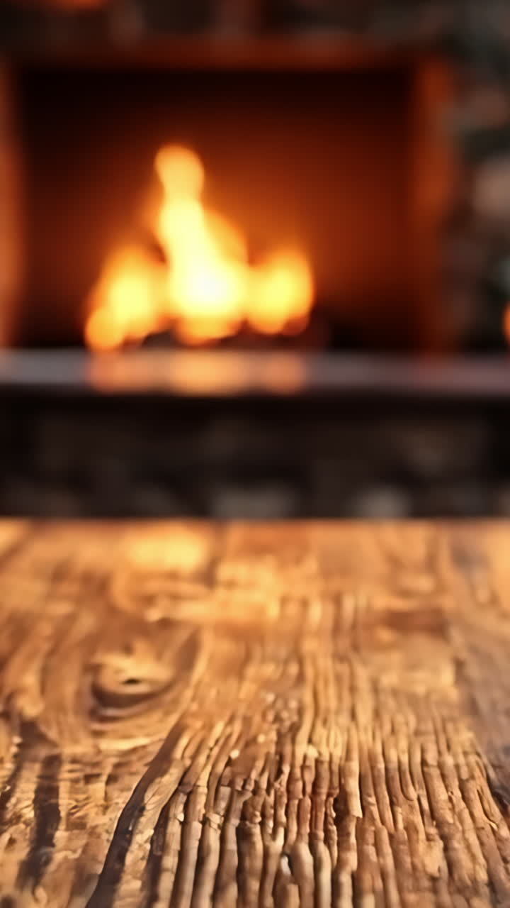 A fireplace with a fire burning in it. The fire is surrounded by a mantle and a stone hearth. The room is decorated with Christmas trees and lights