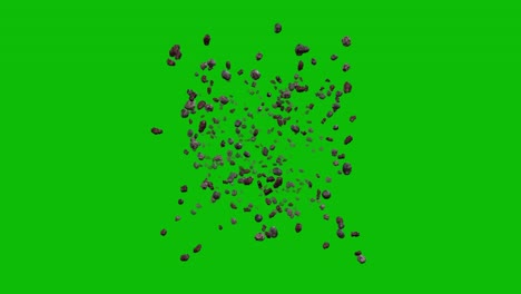 Passing-through-a-meteor-cloud-on-green-screen-3D-animation-front-view